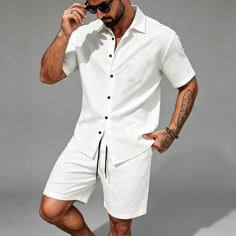 Linen Shorts Men - Men Linen Two Piece Outfit Short