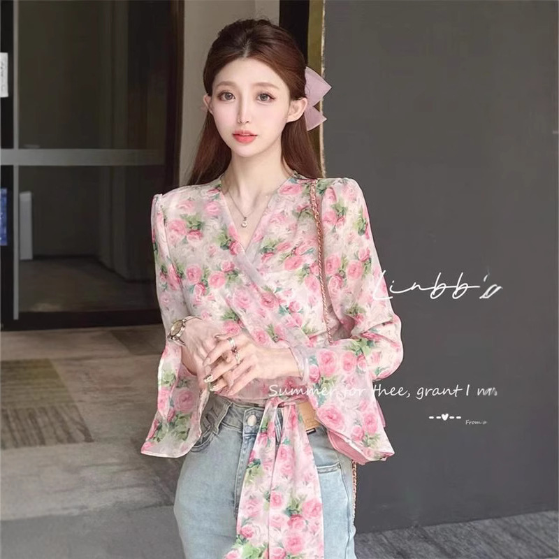 Summer Clothing In Japan - Fashionable Printed Bow Irregular Bandage Floral