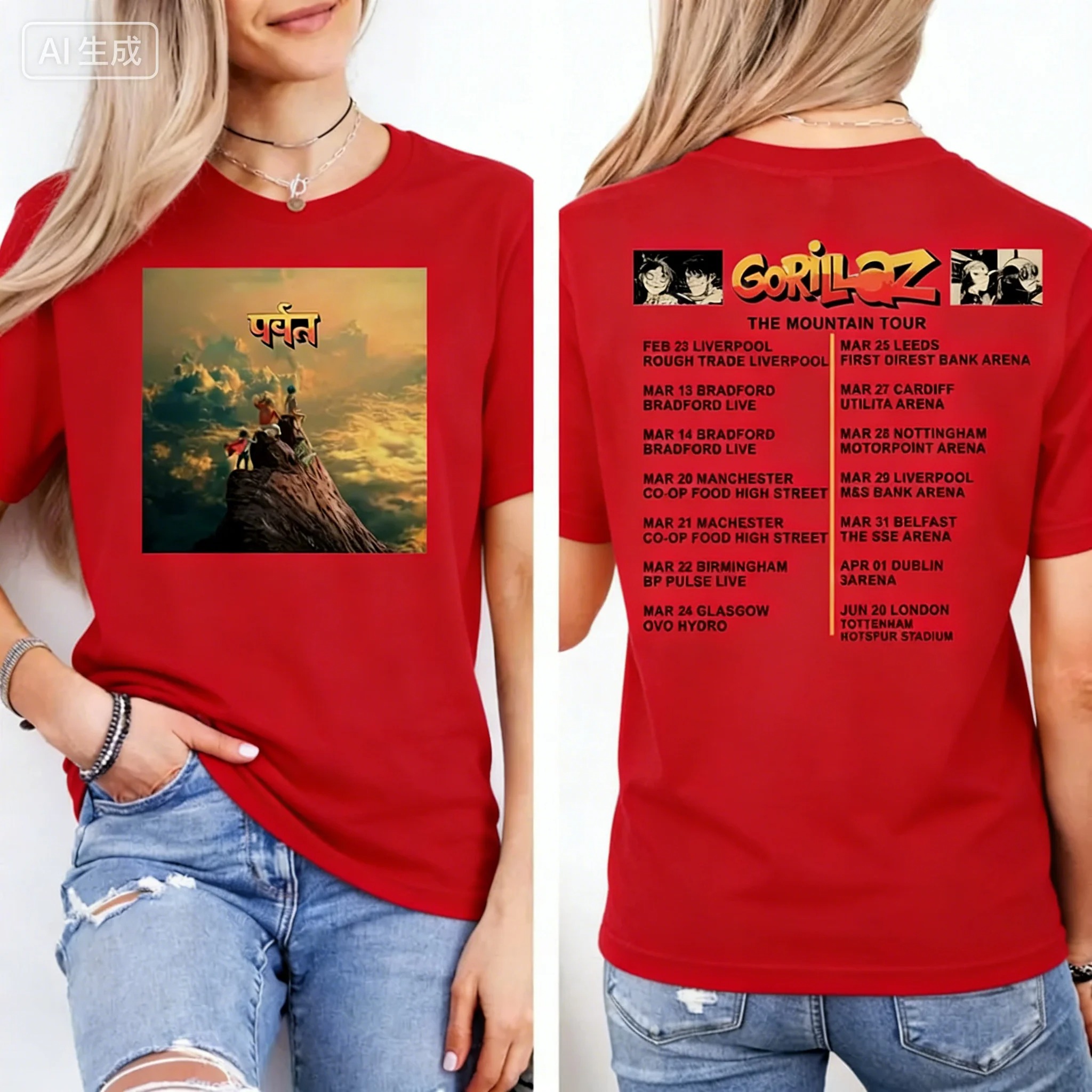Gorillaz Band T-Shirt UK Tour  - Summer Clothing Uk Men のレビューと価格