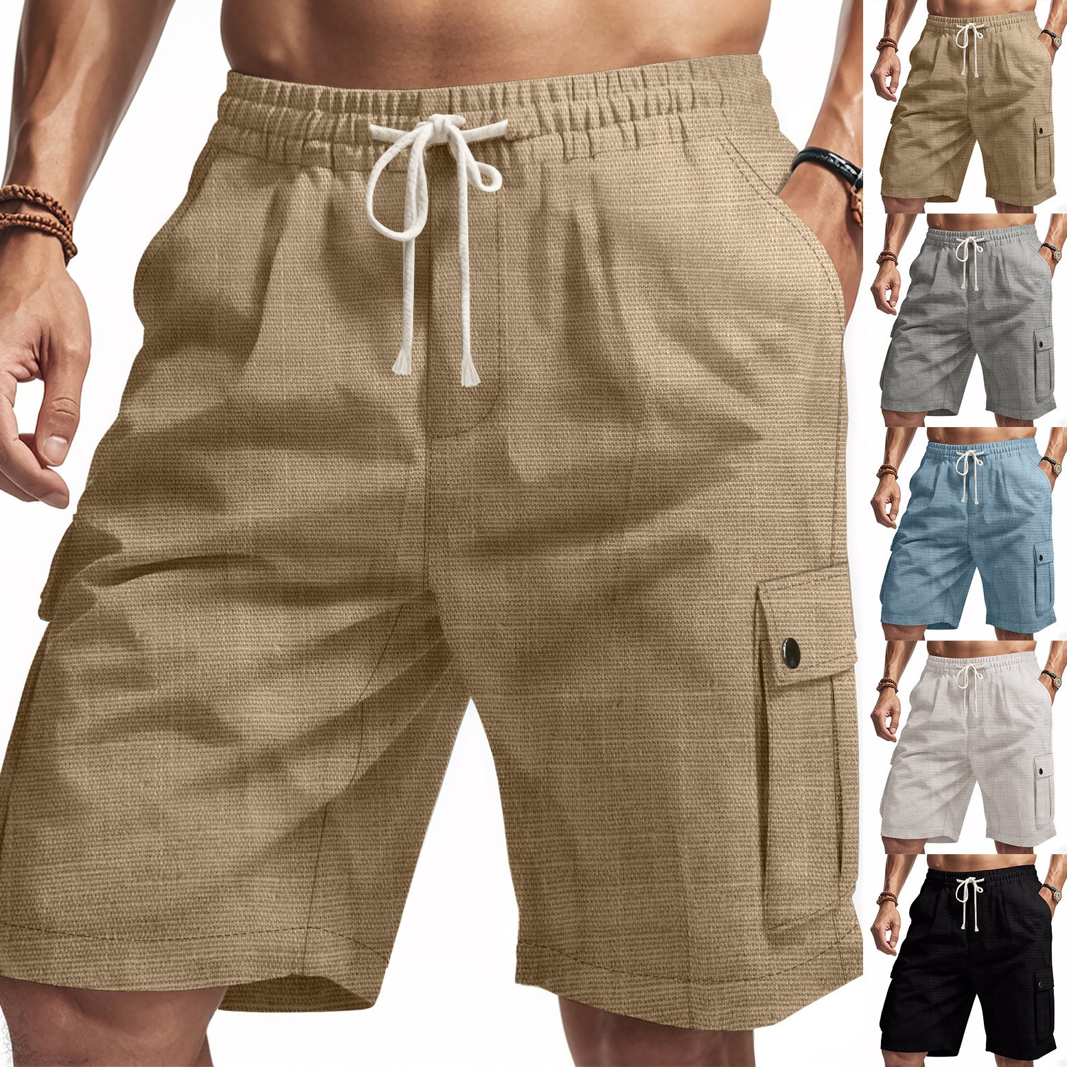 Men's Summer Straight Leg Carg - Linen Shorts Men のレビューと価格