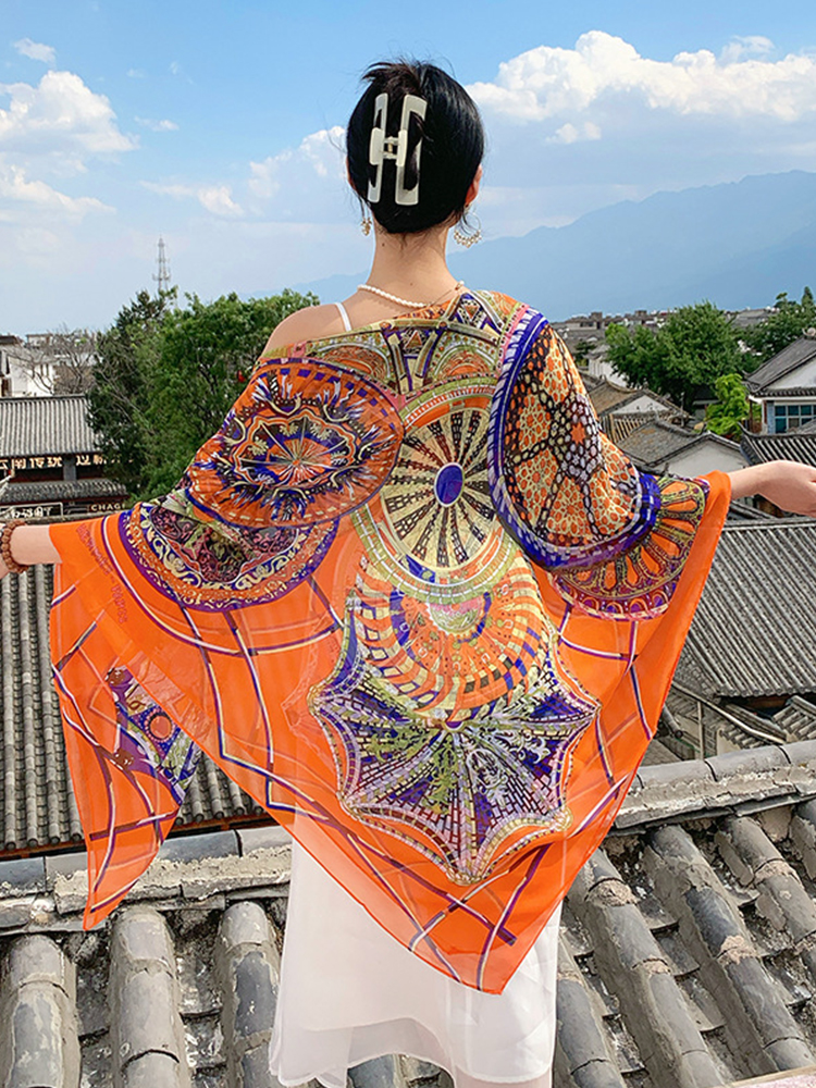 New Elegant Women Silk Scarf V - Sarong Pareo Wrap のレビューと価格