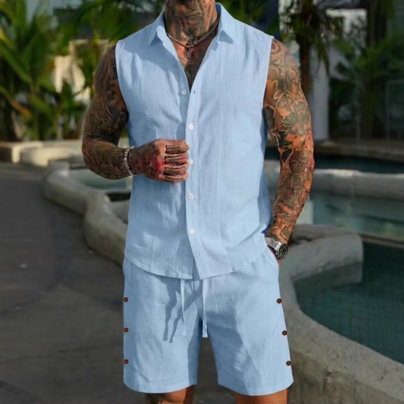 Men's 2 Piece Linen Textured S - Linen Shorts Men のレビューと価格