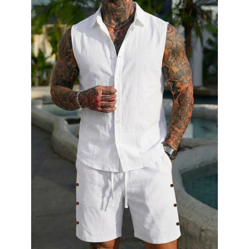 Men's 2 Piece Linen Textured S - Linen Shorts Men のレビューと価格
