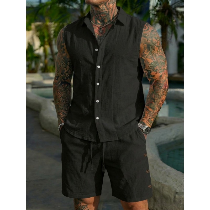Men's 2 Piece Linen Textured S - Linen Shorts Men のレビューと価格