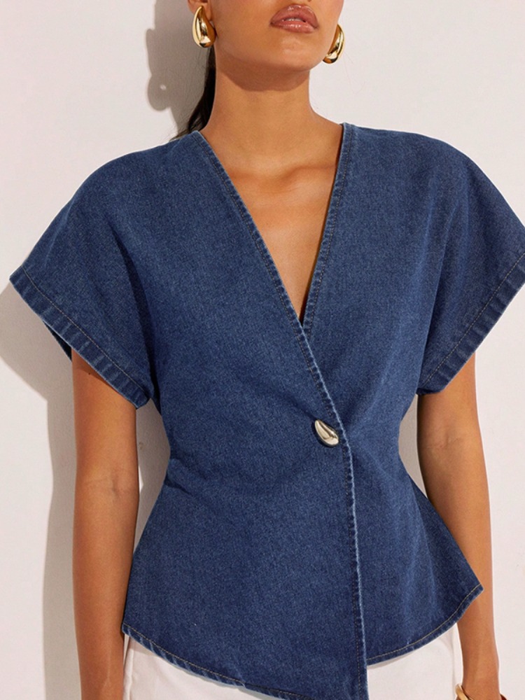 2026Women Dark Blue Denim Blou - Summer Clothing Wraps のレビューと価格