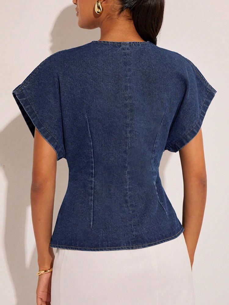 2026Women Dark Blue Denim Blou - Summer Clothing Wraps のレビューと価格