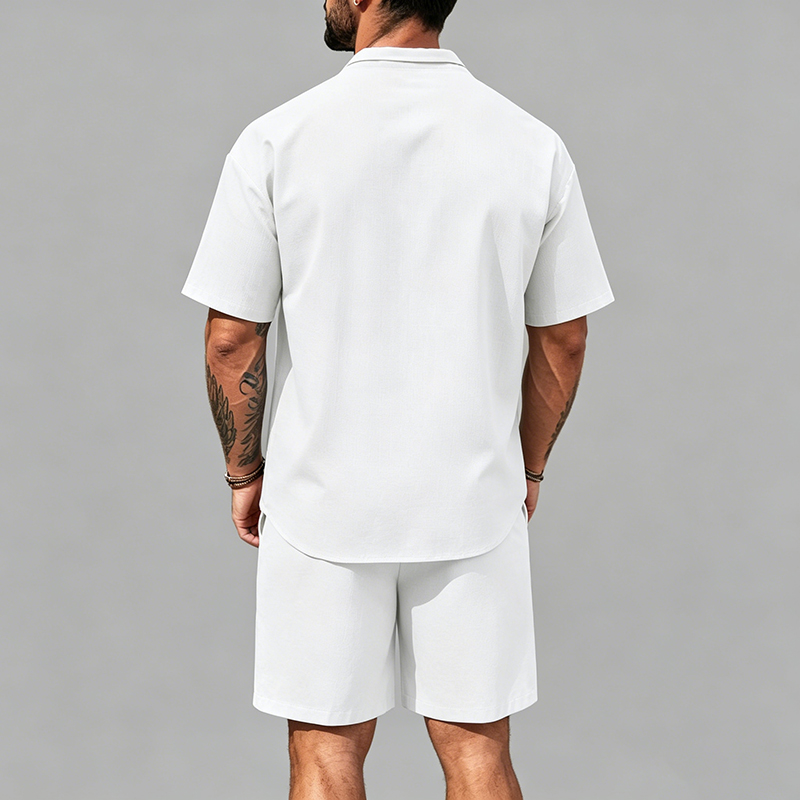 Men Linen Two Piece Outfit Sho - Linen Shorts Men のレビューと価格