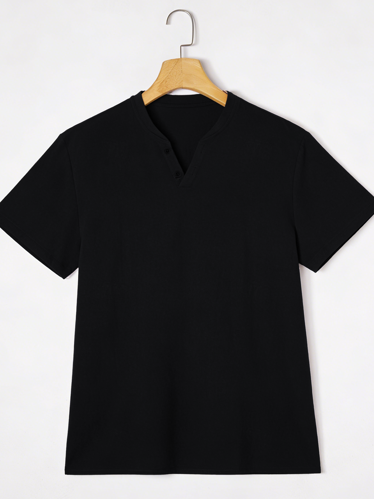 Elegant Black Henley Short-Sle - Linen Shorts Men のレビューと価格