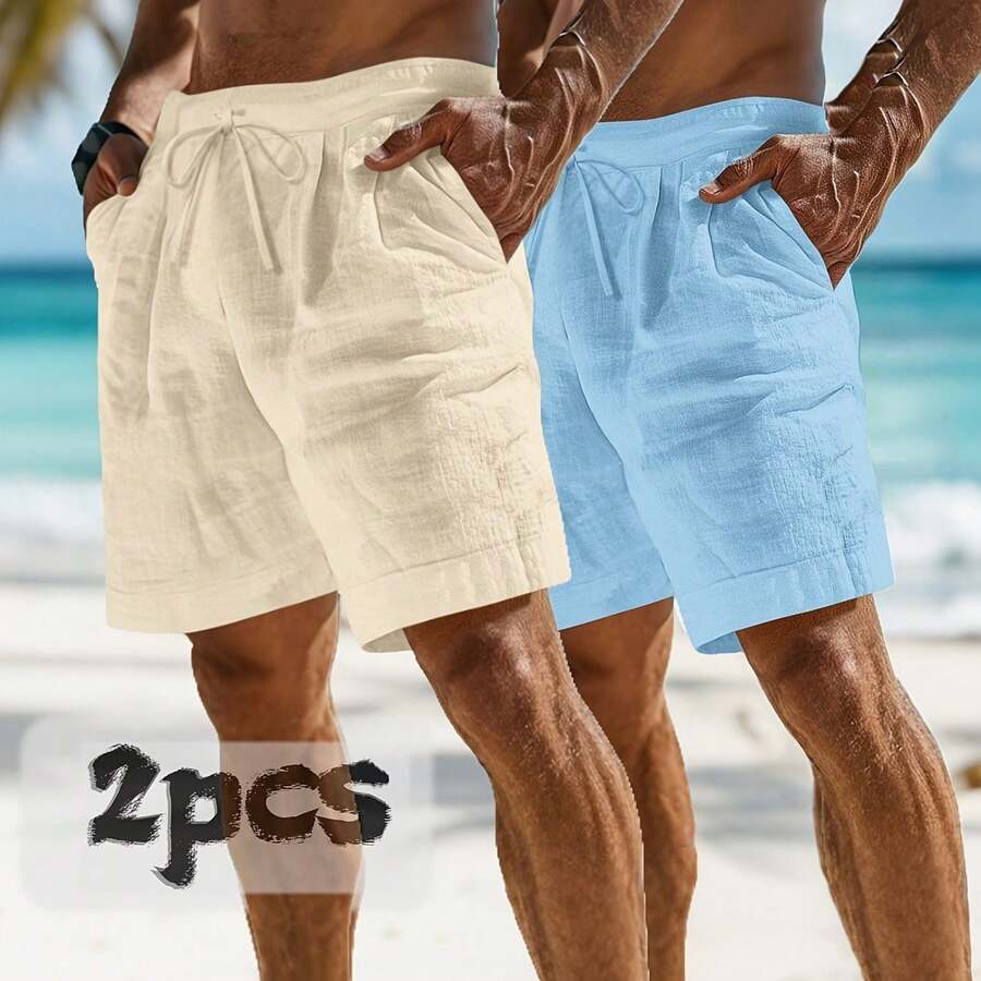2pcs Mens Linen Shorts Casual  - Linen Shorts Men のレビューと価格