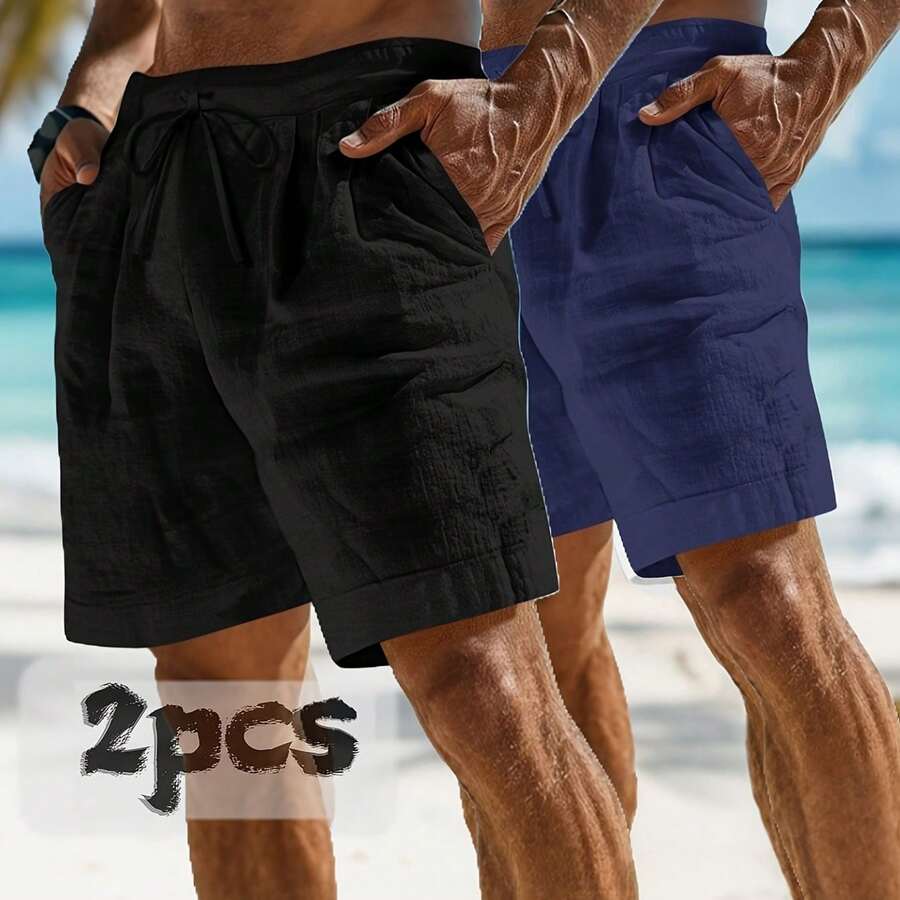 2pcs Mens Linen Shorts Casual  - Linen Shorts Men のレビューと価格