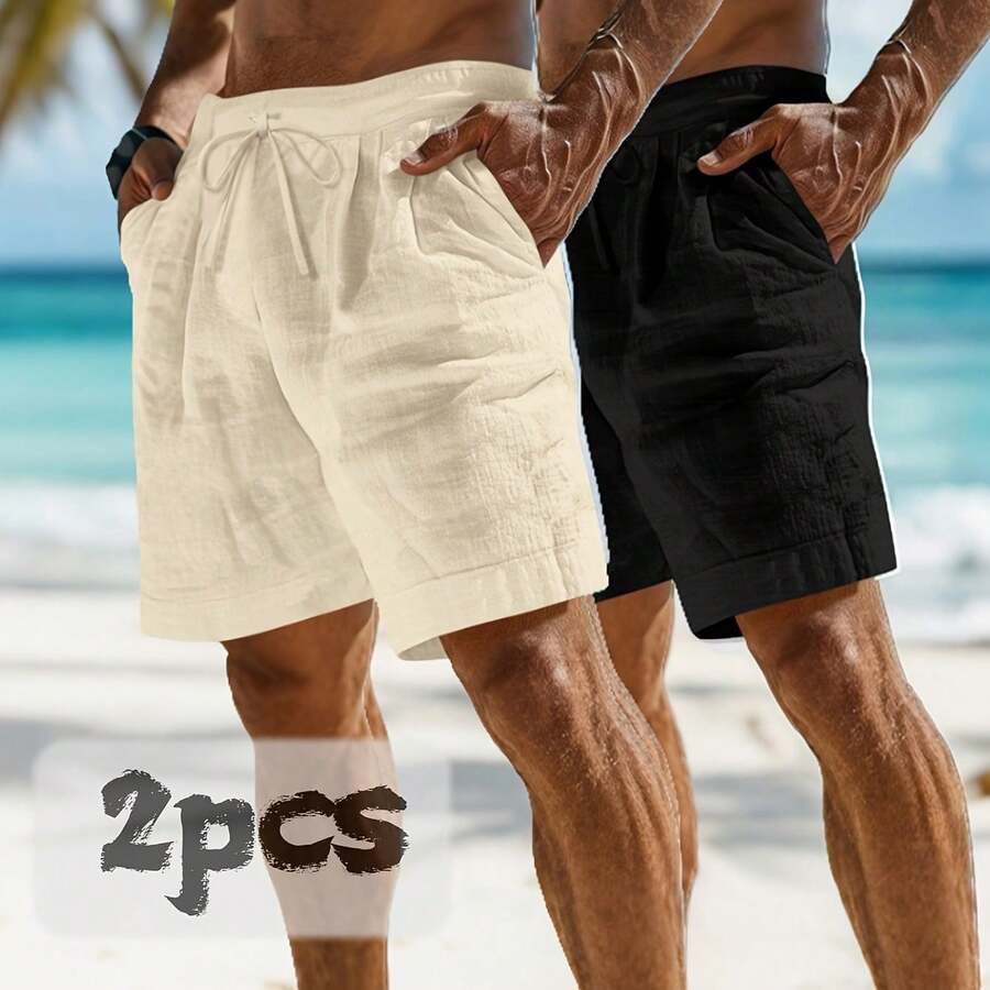 2pcs Mens Linen Shorts Casual  - Linen Shorts Men のレビューと価格