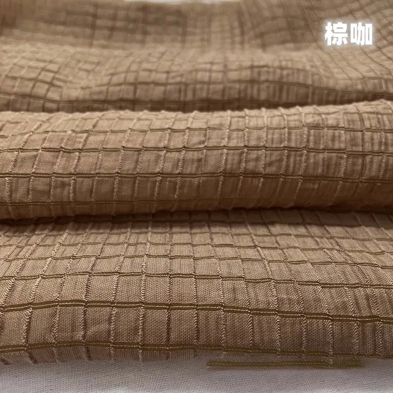 Cream Yellow Checkered Fabric  - Summer Clothing Material のレビューと価格