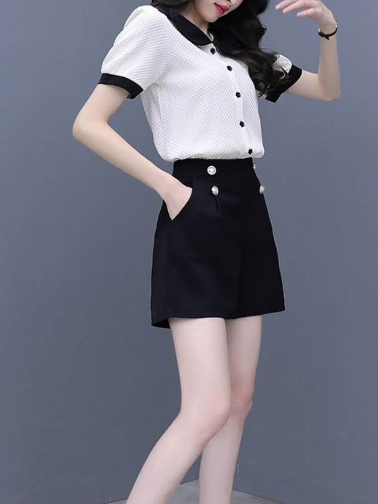 Contrast Color Button Short Se - Summer Clothing Trends 2025 のレビューと価格