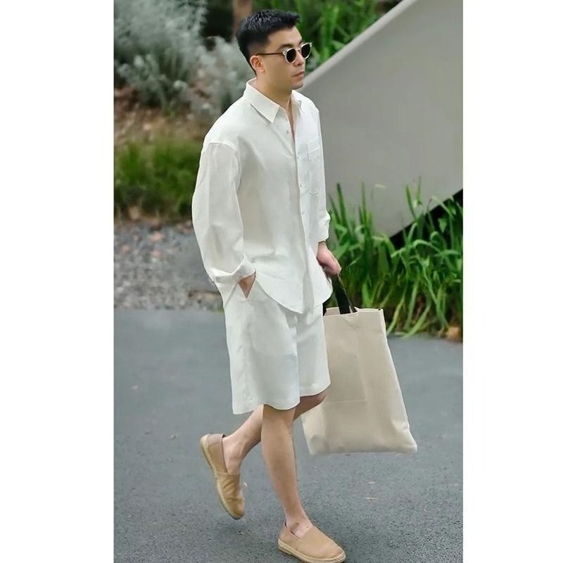 Summer Casual Set Lyocell Line - Linen Shorts Men のレビューと価格