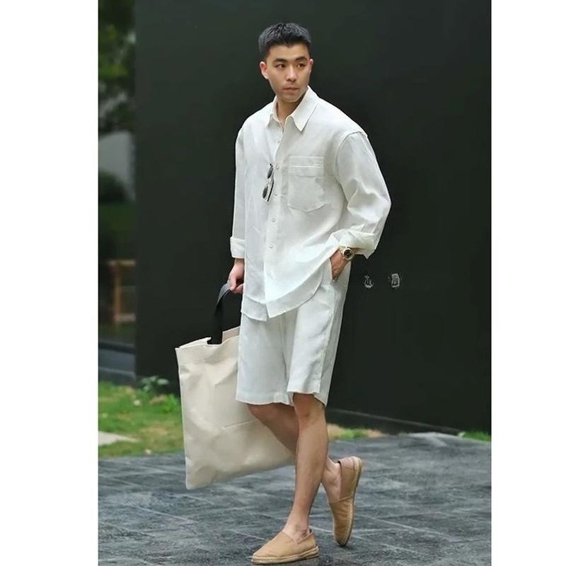 Summer Casual Set Lyocell Line - Linen Shorts Men のレビューと価格