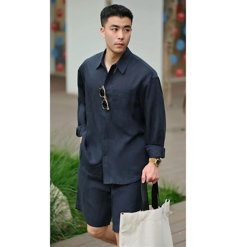 Summer Casual Set Lyocell Line - Linen Shorts Men のレビューと価格