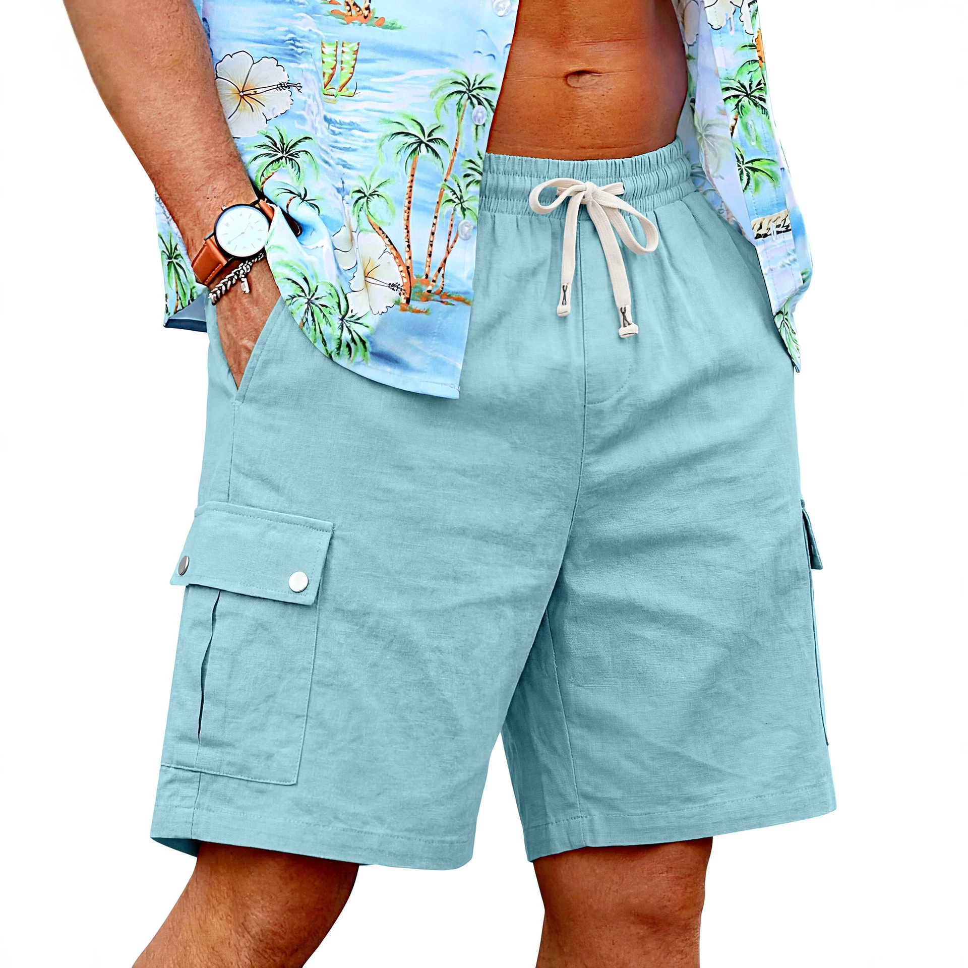 Summer Loose Skin-Friendly Out - Linen Shorts Men のレビューと価格