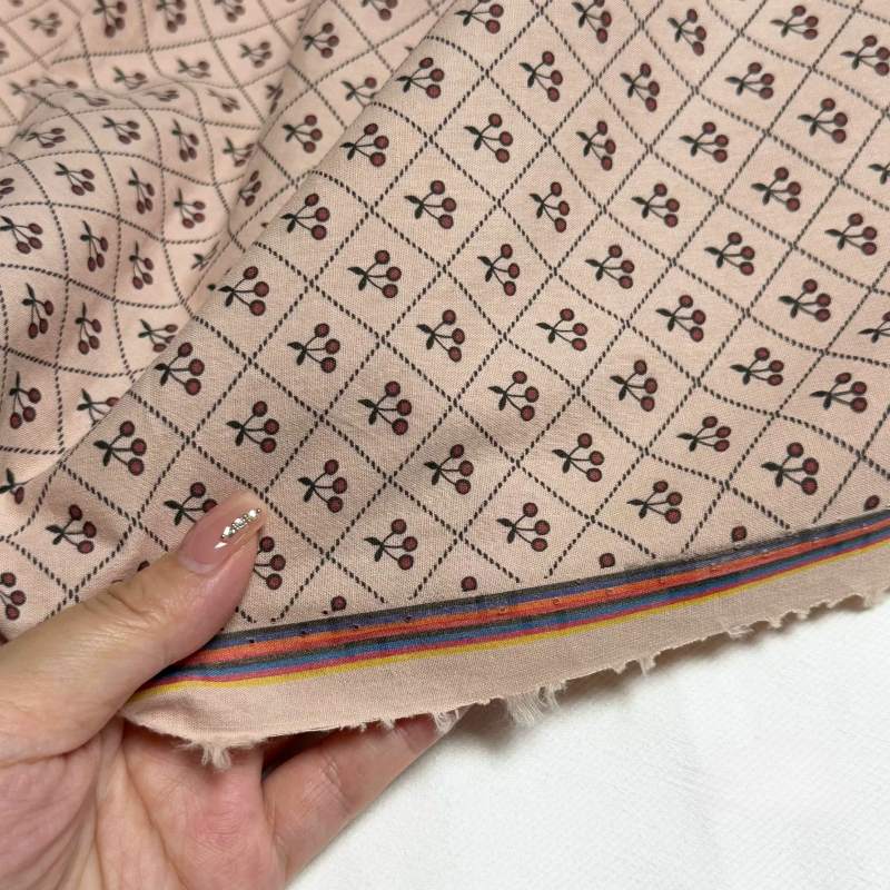 Bare Pink Check Cherry 100%Cot - Summer Clothing Material のレビューと価格