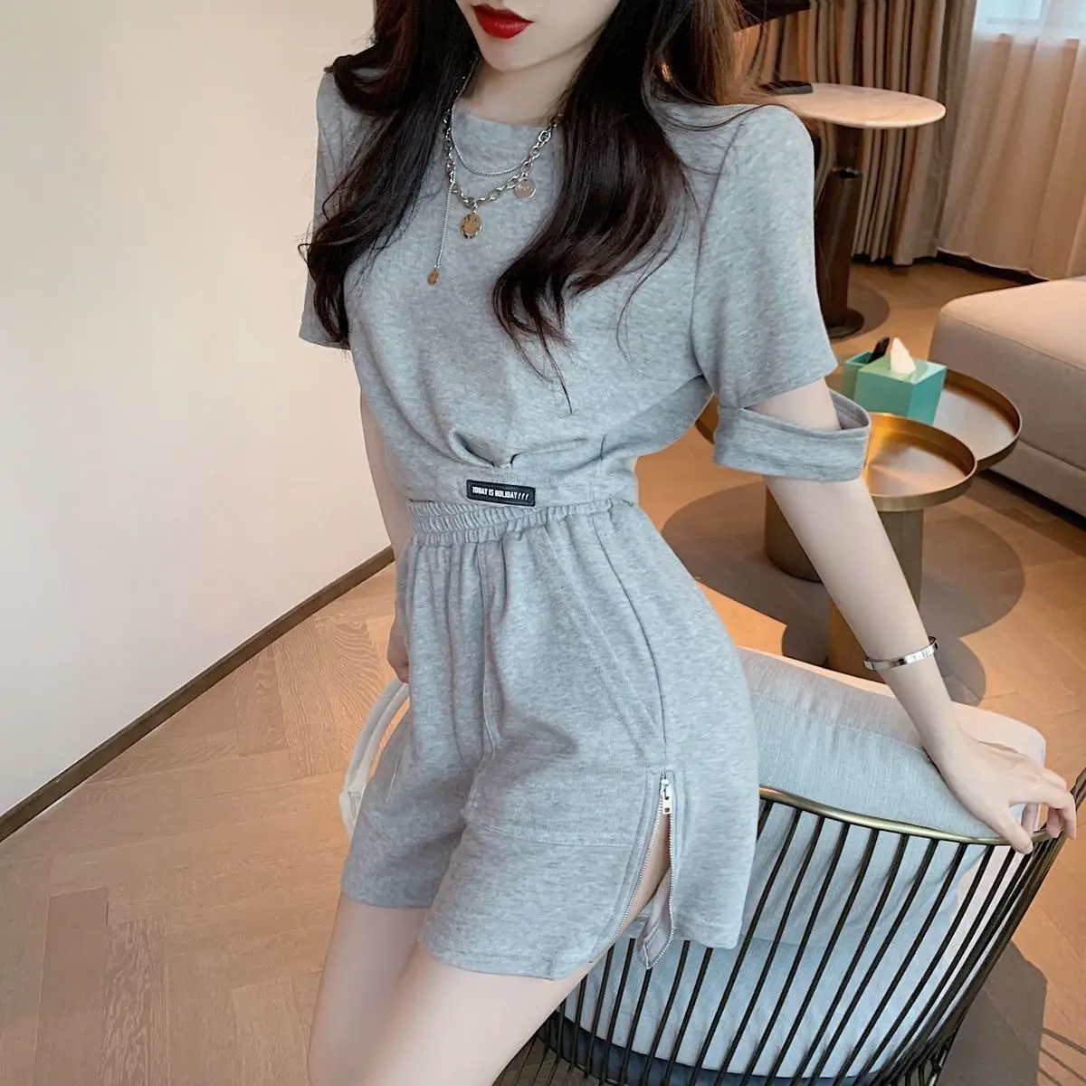Grey Women's Short Sets 2 Piec - Summer Clothing Trends 2025 のレビューと価格