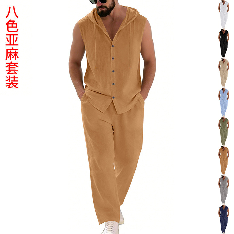 Men's Casual Linen Suit Hooded - Summer Clothing Us のレビューと価格