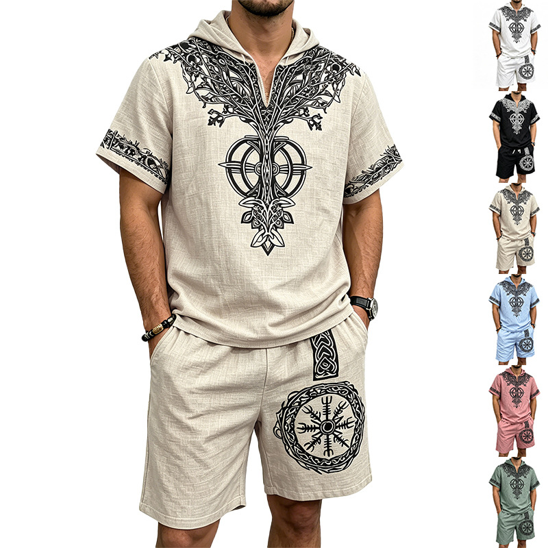Men Linen Look Viking Tree Pri - Linen Shorts Men のレビューと価格