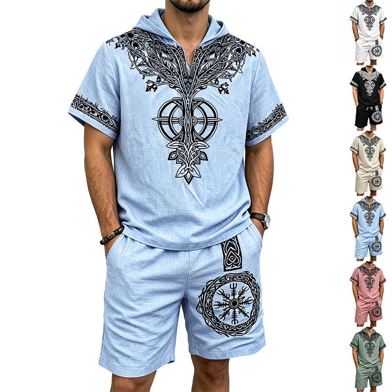 Men Linen Look Viking Tree Pri - Linen Shorts Men のレビューと価格