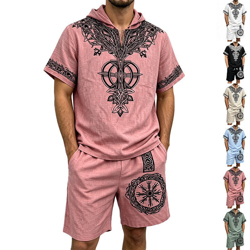 Men Linen Look Viking Tree Pri - Linen Shorts Men のレビューと価格