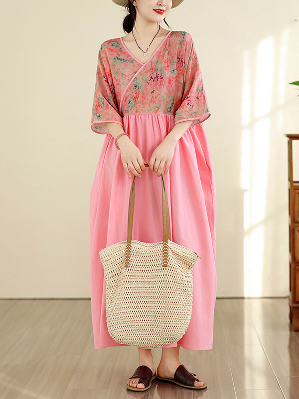 Retro Style Cotton Linen V-Nec - Summer Clothing New Look のレビューと価格